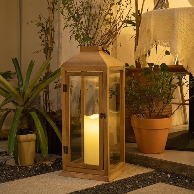 Bdor 2 Pack Lanterns Decorative - 27.5in New Zealand Pine Lanterns Decorative with Flameless Pillar Candles, Decorative Lanterns for Home Decor, Indoor Outdoor, Front Porch, Garden, Farmhouse Style-Ruum Studio Home