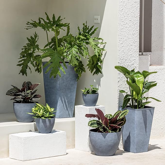 LA JOLIE MUSE Large Hanging Planters for Outdoor Plants - Hanging Flower Pots Weathered Gray (13.2 Inch, Set of 2)-Ruum Studio Home
