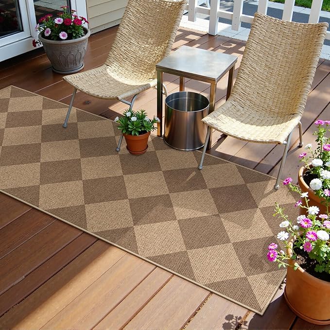 Lahome Checkered Easy Jute Runner Rug, 2x6 Kitchen Mats for Floor Non Slip Washable Entryway Runner, Checkerboard Nature Indoor Outdoor Carpet for Hallway 6ft Entry-Ruum Studio Home