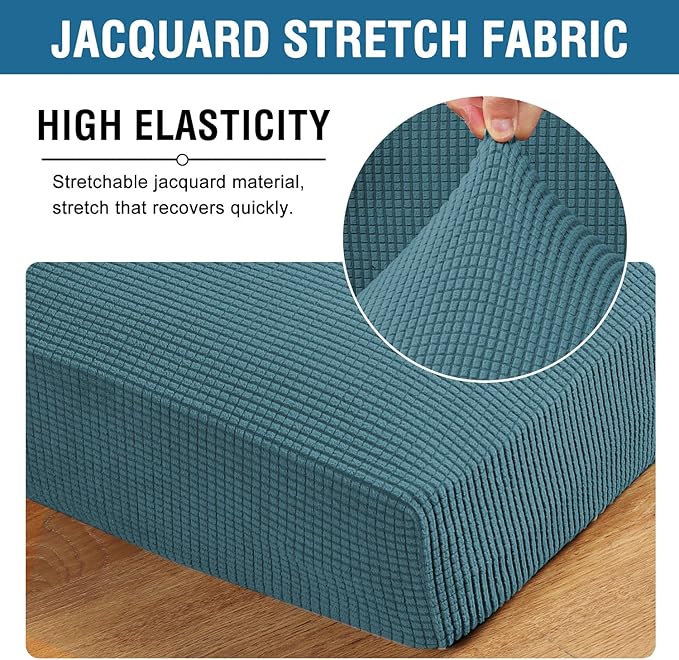 H.VERSAILTEX Super Stretch Individual Seat Cushion Covers Sofa Covers Couch Cushion Covers Slipcover Sets Thick Jacquard Textured Twill Fabric (2 Piece Large Sofa Cushion Covers, Storm Blue)-Ruum Studio Home