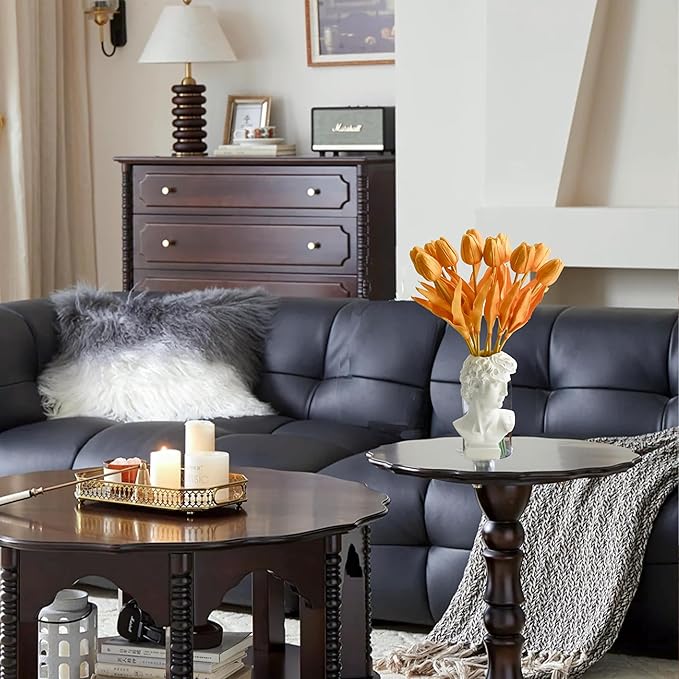 Mandy's Artificial Tulips 12 Stems Fully Gold PU Faux Flowers for Wedding Home Decor 13.5 Inch-Ruum Studio Home