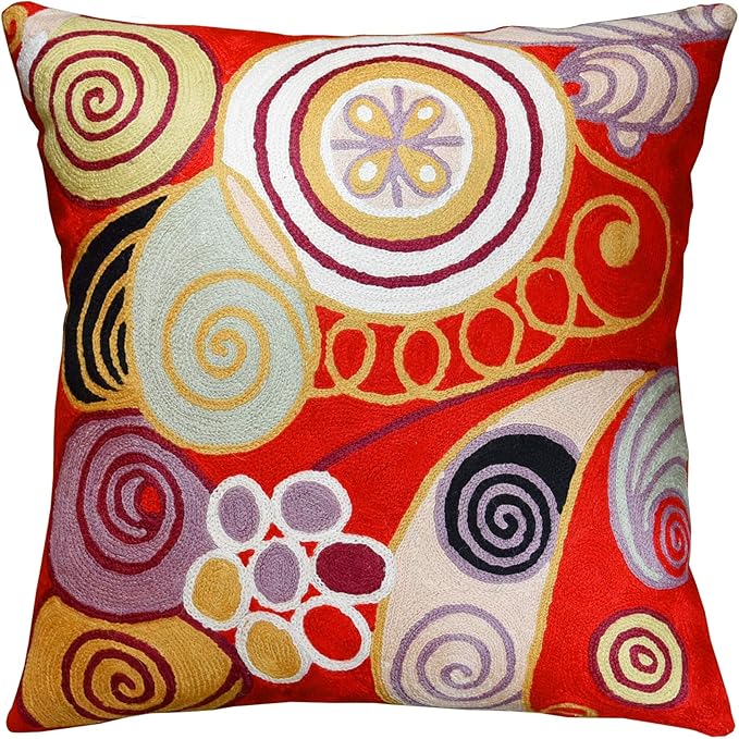 Hilma Al Klint Red Pillow Cover Modern Red Pillowcase Abstract Chair Cushion Accent Throw Pillowsham Mid Century Chair Cushions Hand Embroidered Wool Size 18x18-Ruum Studio Home