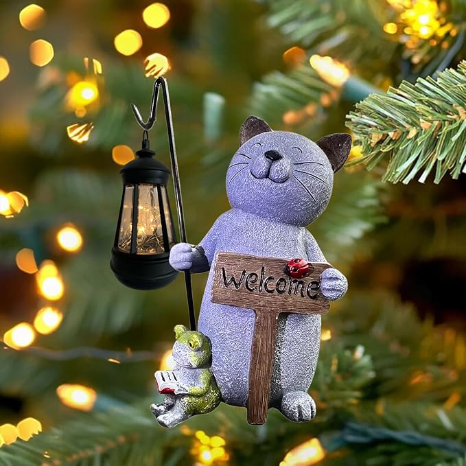 Cat Garden Statue with Solar Lantern: Cat Outdoor Figurine Decorations -Solar Garden Statue Decor for Patio,Balcony,Yard, Lawn - Gift for Mom, Grandma,Women, Housewarming,Birthday-Ruum Studio Home
