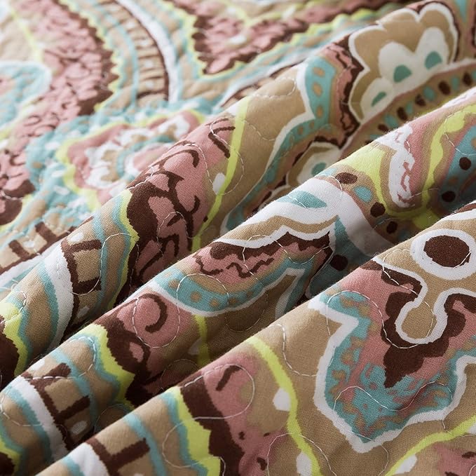 NEWLAKE Cotton Bedspread Quilt Sets-Reversible Patchwork Coverlet Set, European Paisley Blossom Pattern, King Size-Ruum Studio Home