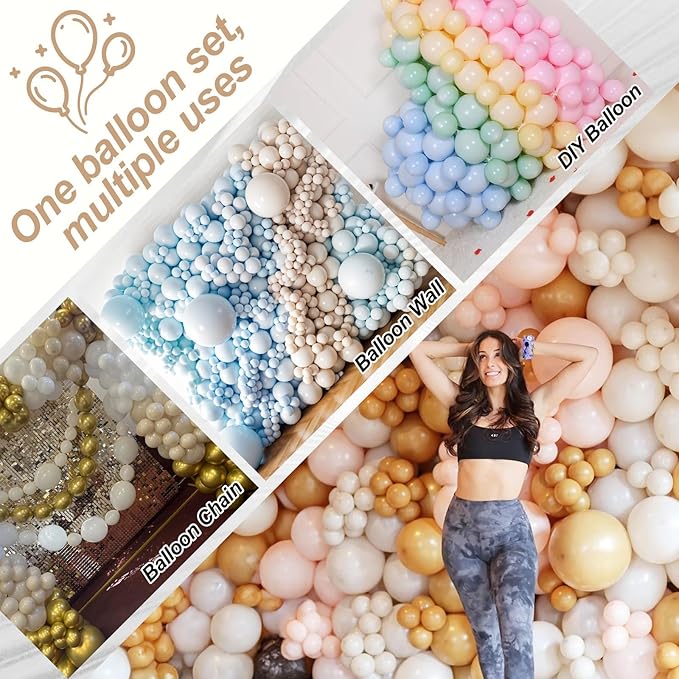 Sand White Quick Link Balloons, 60PCS Linking Balloon for Making Balloon Wall Arch Chains, Cream Beige Linked Balloons for Wedding Birthday Baby Shower Engagement Graduation Party Decorations (10inch)-Ruum Studio Home