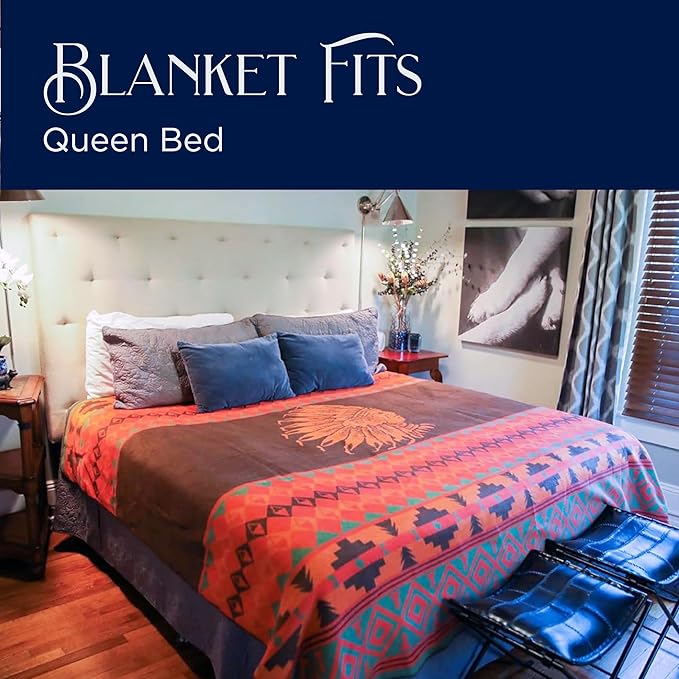 Beacon Blankets Southwestern Chief Henry Native American Design Throw - 90" x 90" Blanket Only - Premium Plush Blanket Can be Used for Queen or King Size Bed-Ruum Studio Home