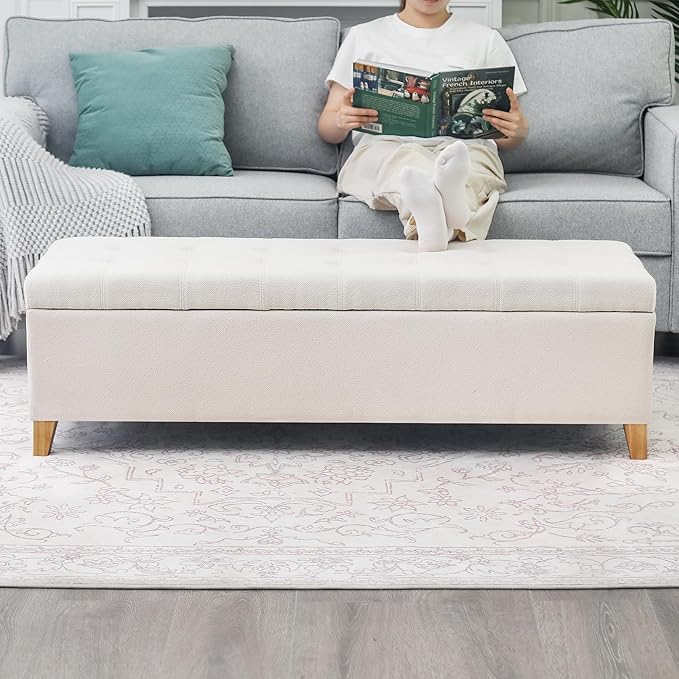 Joveco Storage Ottoman Bench, 51" Rectangle Long Bench, for Bedroom, End Foot of Bed, Living Room, Entryway, Beige-Ruum Studio Home