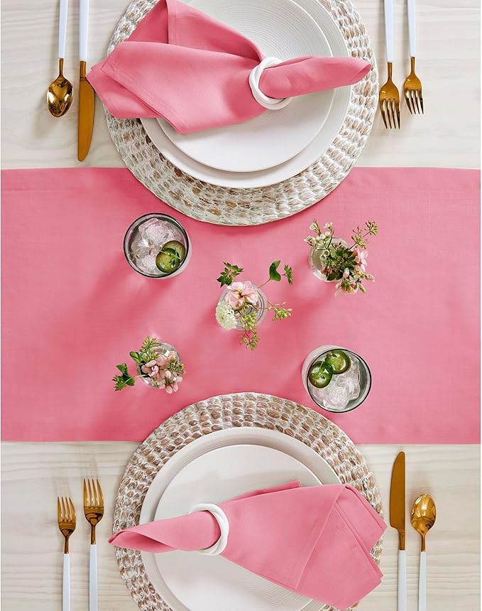 Solino Home Linen Pink Carnation Table Runner 48 Inches - 100% Pure Linen Short Table Runner 14 x 48 Inch Ideal for Dresser and Coffee Tables - Halloween - Fete-Ruum Studio Home
