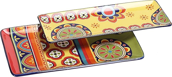 Bico Tunisian Ceramic 14 inch Rectangular Serving Platter, Set of 2, for Serving Salad, Pasta, Cheese, Ham, Appetizer, Microwave & Dishwasher Safe-Ruum Studio Home