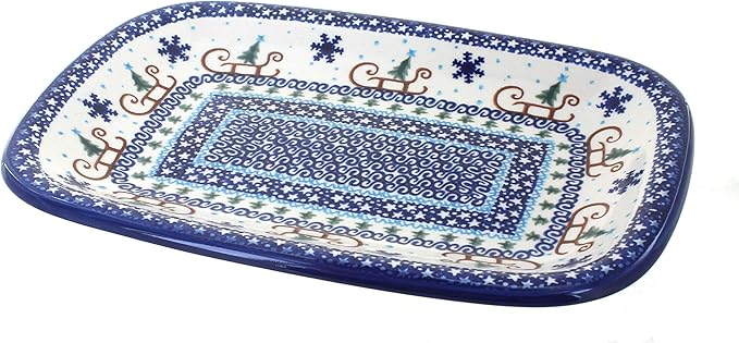 Blue Rose Polish Pottery Noel Nights Medium Rectangular Serving Platter-Ruum Studio Home