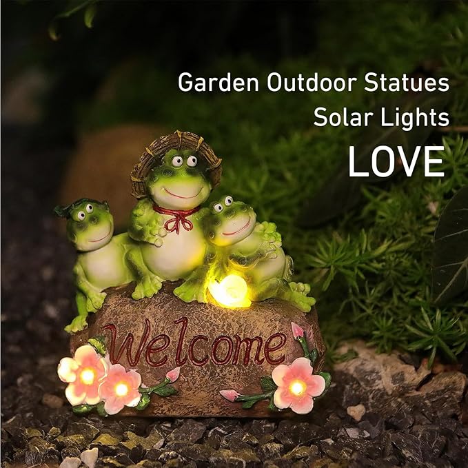 Funny Frog Statues For Garden - 7'' Mothe & Sons Solar Frog Garden Decor Frog Garden Statue For Yard Patio porch Lawn Birthday Christmas Thanksgiving Housewarming Frog Gifts For Women Mother.-Ruum Studio Home