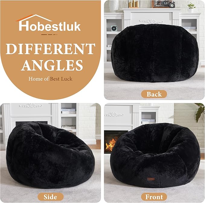 Hobestluk Bean Bag Chairs Large Bean Bag Couch for Adults Stuffed Sofa Chair Comfy Giant Bean Bag Chair with Spacious Design for Reading, Playing or Relaxing (Black)-Ruum Studio Home