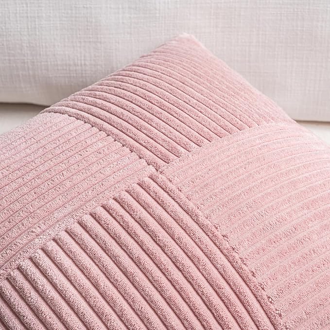Fancy Homi 2 Packs Blush Pink Samll Decorative Throw Pillow Covers 12x12 Inch with for Couch Bed Sofa, Rustic Farmhouse Boho Home Decor, Soft Corss Patchwork Corduroy Square Cushion Case 30x30 cm-Ruum Studio Home