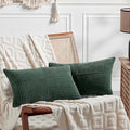 Fancy Homi Set of 2 Dark Green Lumbar Decorative Throw Pillow Covers 12x20 Inch for Living Room Couch Bed, Boho Farmhouse Forest Green Home Decor, Soft Corduroy Corss Patchwork Cushion Case-Ruum Studio Home