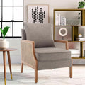 HAOBO Home Mid Century Modern Accent Chair Upholstered Living Room Chairs Armchair with Rattan Armrest Comfy Reading Chair with Wood Frame Lounge Side Chair with Waist Cushion-Ruum Studio Home