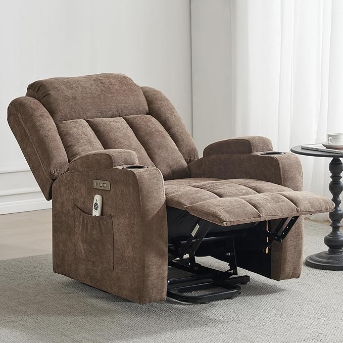 Power Lift Recliner Chair for Elderly with Massage and Heat, Reclining Sofa Chair with USB & Type-C Ports and Cup Holders, L1188(Brown)-Ruum Studio Home
