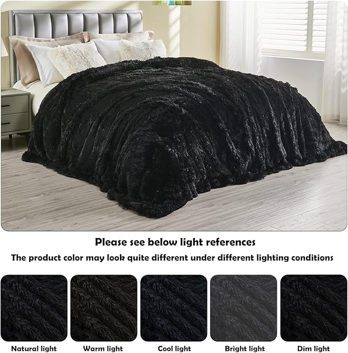 GONAAP Fuzzy Faux Fur Throw Blanket Twin Size Black Super Soft Cozy Plush Fuzzy Shaggy Blanket for Couch Sofa Bed (Black, Twin(60"x80"))-Ruum Studio Home