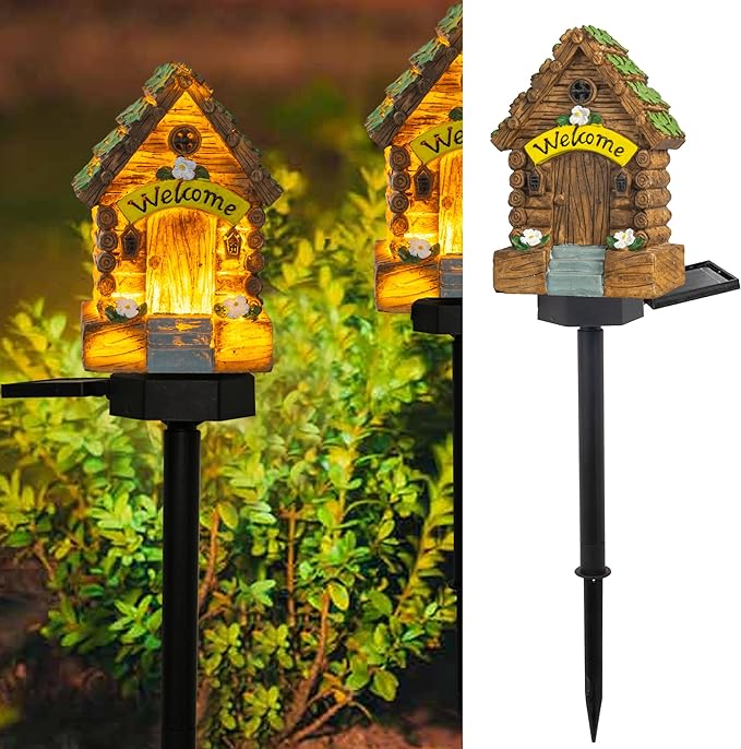 Dazzle Bright Fairy Garden House, 16" Glow in The Dark Cottage with Solar LED Light, Beautiful Miniature Garden Decoration for Indoor or Outdoor Gardens-Ruum Studio Home