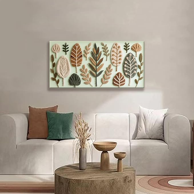 Boho Wall Art Chic Home Wall Art Modern Bohemian Feather Green Canvas Wall Art Decor For Apartment Dorm Living Room Bedroom Nursery Backdrop 20"W X 40"L Ready To Hanging-Ruum Studio Home
