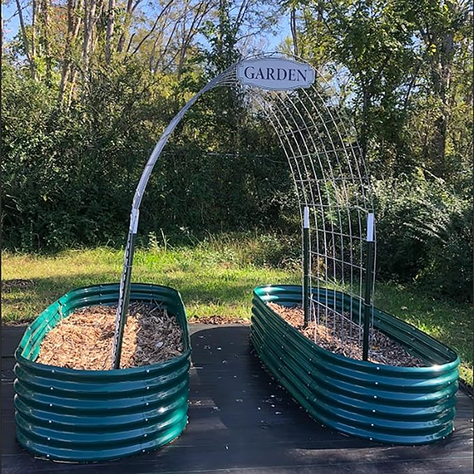 1 Pack 8x3x1.5FT Galvanized Raised Garden Bed Kit Oval Metal Ground Planter Box Outdoor Bottomless Planter Raised Beds for Vegetables Flowers Herbs Fruits, Green-Ruum Studio Home