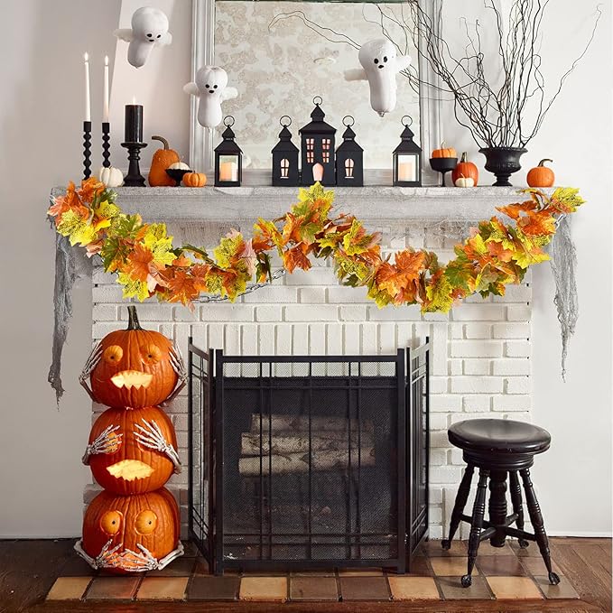 Lvydec 2 Pack Fall Maple Garland Clearance - 5.9ft/Strand Artificial Fall Garlands Assorted Color Leaves Autumn Decor for Home Wedding Halloween Thanksgiving Party-Ruum Studio Home