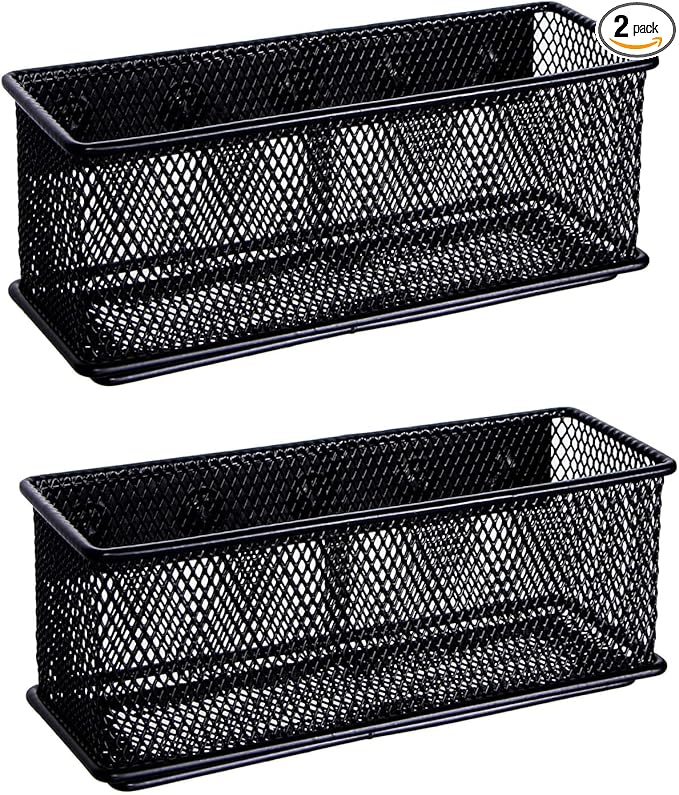 dedoot Magnetic Pencil Holder, Black Mesh Pen Organizer Strong Magnetic Storage Basket Organizes Pens, Pencils, Markers for Whiteboard, Locker, Fridge, Cubicle Desk, Offices 6.3x2.3x2.6inch,2 Pack-Ruum Studio Home