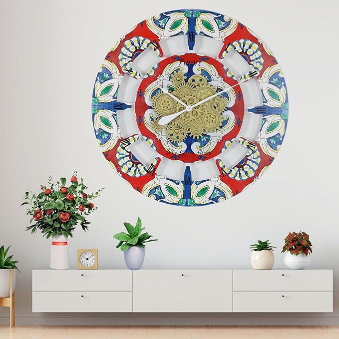 The Gears Clock Wall Clock Italy Collection with Moving Gears (Furore, 36 inch Round)-Ruum Studio Home