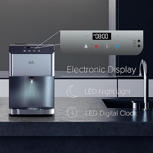 Brio 700 Series Moderna 3-Stage Filter Reduces PFAS & MicroplasticsTouch-Less Countertop Bottle-Less POU Tri-Temperature Digital Water Cooler Dispenser-Ruum Studio Home