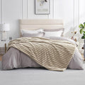 Amélie Home Faux Fur Throw Blanket for Couch, Cozy Fuzzy Fluffy Fur Luxurious Soft Striped Plush Gift Blankets for Family Sofa Chair Bed Living Room Bedroom, 60"x80", Beige-Ruum Studio Home