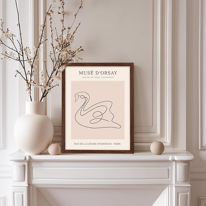 Poster Master Vintage Poster - Retro One Line Swan Drawing Print - Swan Art - Bird Art - Minimal Gift for Her, Animal Lover - Abstract Decor for Home, Office, Bedroom, 8x10 Brown Framed-Ruum Studio Home