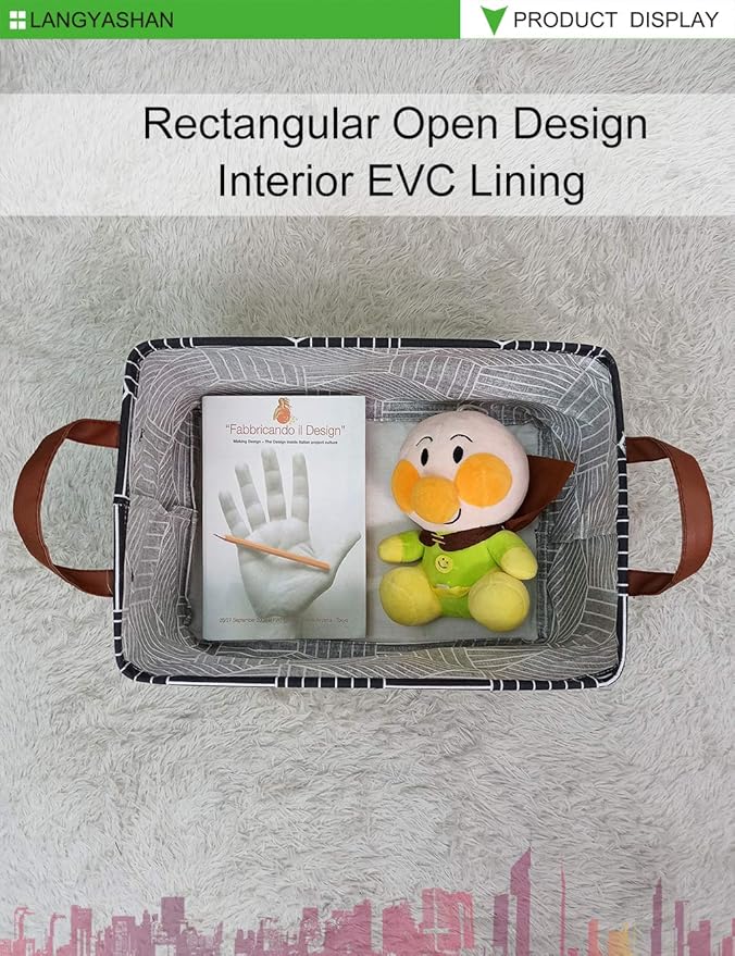 LANGYASHAN Rectangular Storage Bin Collapse Canvas Fabric Cartoon Storage Basket with Handles for Organizing Home Kitchen Boys and Girls Toys Office Closet Shelf Baskets (Black Diamond)-Ruum Studio Home