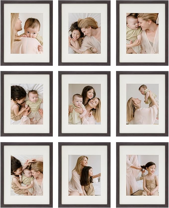 Sheffield Home 9 Piece Gallery Wall Frame Set, 11x14 Inch, Dark Oak-Ruum Studio Home