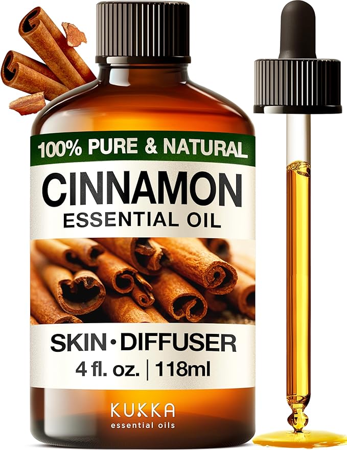 Kukka Cinnamon Essential Oil for Skin & Diffuser - 4 Fl Oz - 100% Pure Natural Cinnamon Oil, Aromatherapy and Candles & Soap Making Scent DIY-Ruum Studio Home
