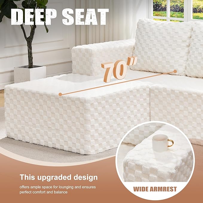Hobestluk Modular Sectional Sofa Memory Foam Couch L Shape Sofa for Living Room Loveseat with Chaise Lounge Cloud Couch with Removable Cover (Plush White, Loveseat with Chaise)-Ruum Studio Home