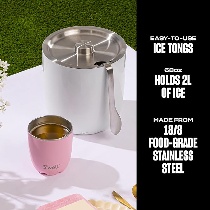 S'well Ice Bucket with Tongs, 68oz, Angel Food-Ruum Studio Home