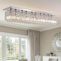 Luxury Lighting Fixture Chandelier Rectangular with Raindrop Crystals Pendant Light Fixture 10-Lights Modern Crystal Rectangle Flush Mount Chandelier for Living Room Dining Room Bar L47 Inch-Ruum Studio Home