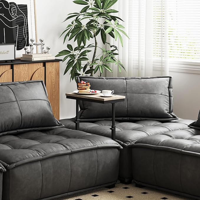 TUTOTAK End Table, Side Table, Tall Couch Table, Sofa Table, Living Room, Bedroom, Greige TB01BG0832-Ruum Studio Home