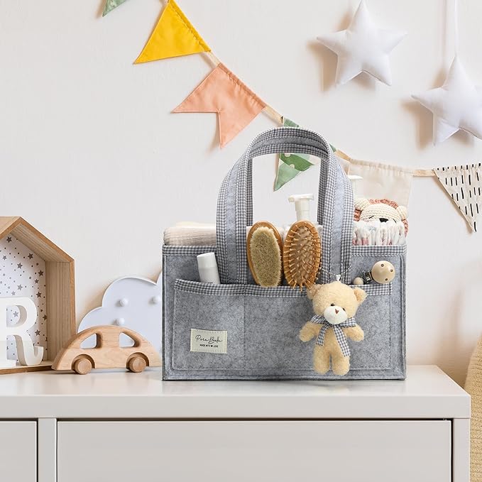 PeraBella Diaper Caddy Organizer with Handle, Baby Shower Gifts Basket Bag, Registry Search Must Haves Items, Nursery Storage Organizer for Newborn Girl Boy, Baby Bag Essentials, Car Diaper Caddy Cart-Ruum Studio Home