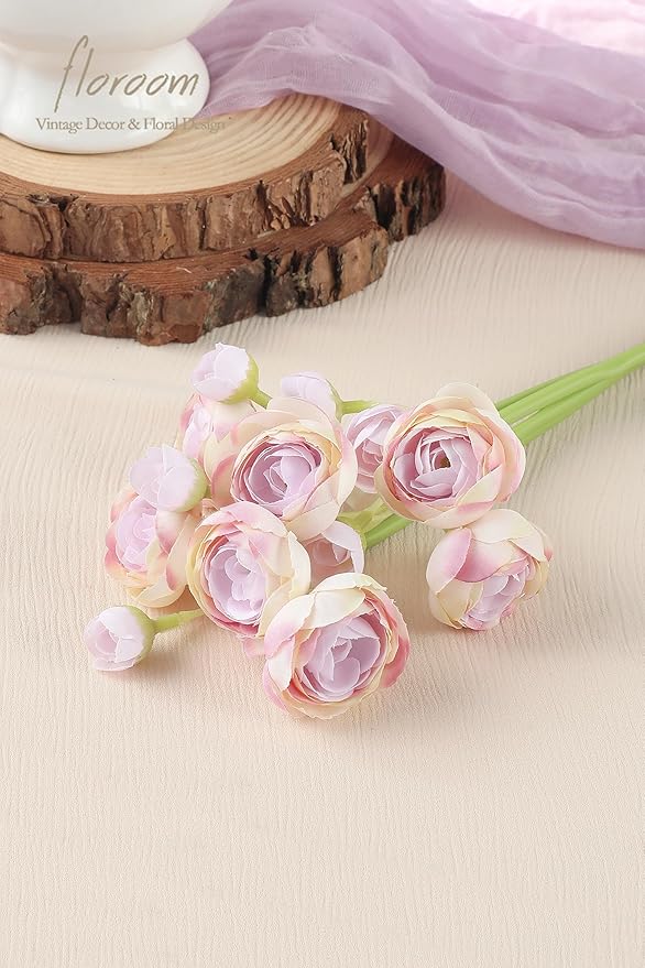 Floroom Ranunculus Artificial Flowers 18 Pcs Lilac Faux Silk Mini Ranunculus Bulk Fake Wedding Filler Flowers for DIY Bouquets, Centerpieces, Bridal Shower Decorations & Arrangements-Ruum Studio Home