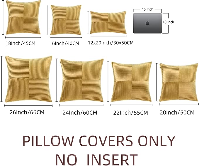 Fancy Homi 2 Packs Mustard Yellow Lumbar Decorative Throw Pillow Covers 12x20 Inch for Living Room Couch Bed, Rustic Farmhouse Boho Home Decor, Soft Striped Corduroy Rectangle Accent Cushion Case-Ruum Studio Home