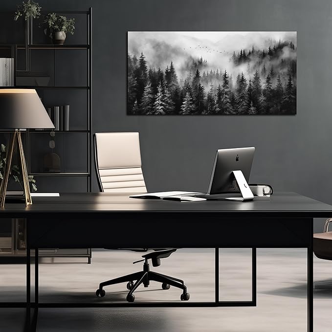 Foggy Forest Wall Art for Living Room,Black and White Pictures for Wall,Tree Wall Decor for Bedroom 20 x 40 Inch-Ruum Studio Home