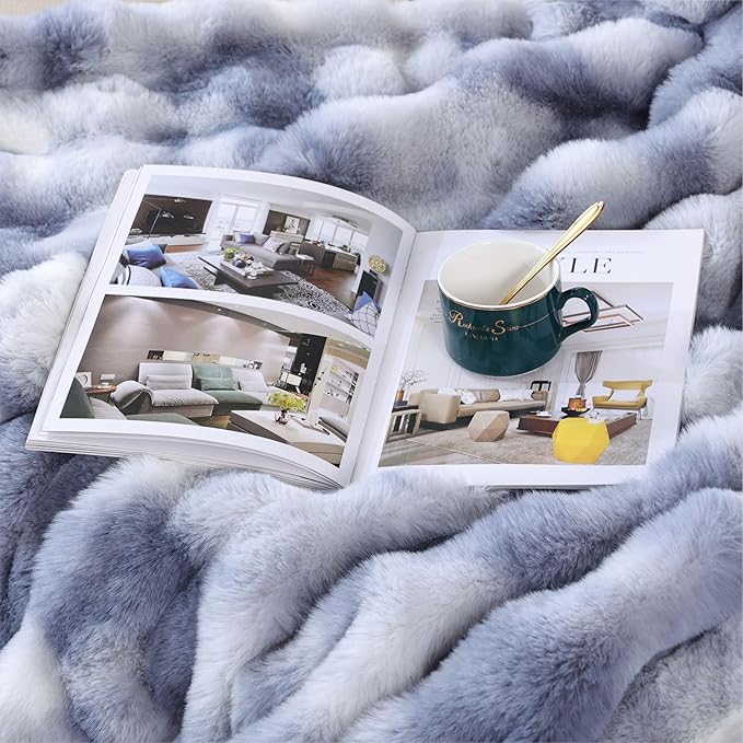 Tie-dye Blue Twin Cozy Faux Fur Blanket for Couch Bed Living Room 60x80 Furry Soft Fluffy Thick Warm Throw Blanket for Winter Home Gifts 860 GSM-Ruum Studio Home