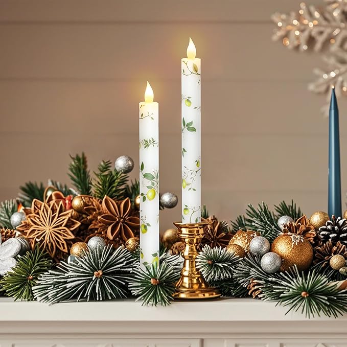 Lemon Flameless Taper Candles with Remote and Timer Flickering Flame Battery Operated Taper Candles for Home Bedroom Wedding Party Fall Christmas Summer Decor 9.6"-Ruum Studio Home