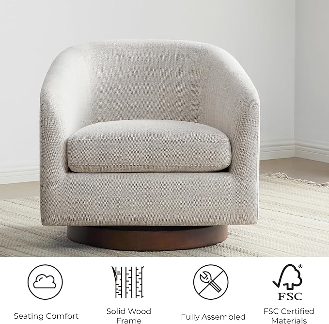 CHITA Swivel Accent Chair, FSC Certified Upholstered Fabric Barrel Chair for Living Room, Ivory-Ruum Studio Home
