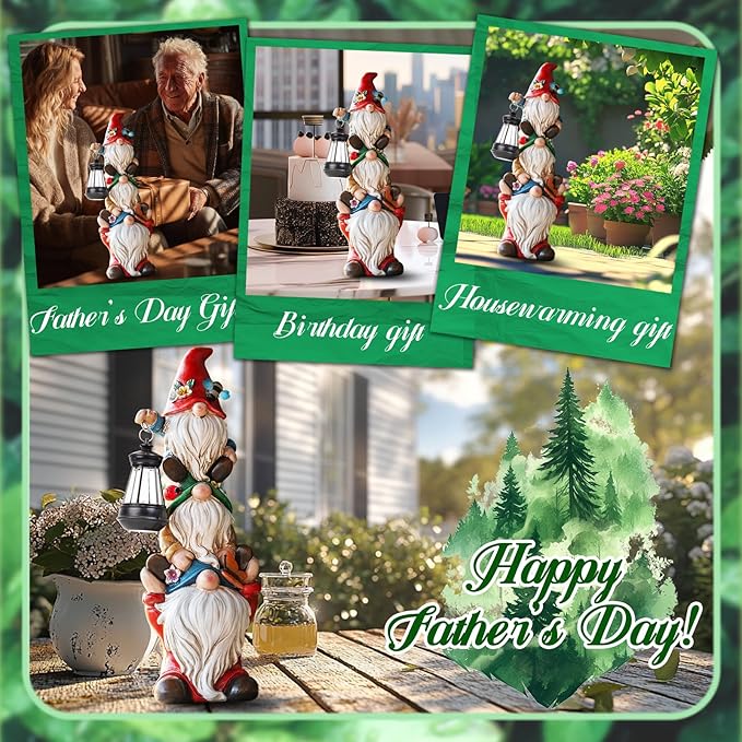 17 in Large Garden Gnome Statue with Solar Lights Sculptures Funny Triple Big Gnome Outdoor Patio Lawn Yard Balcony Garden Home Decor Gifts for Women Mom-Ruum Studio Home