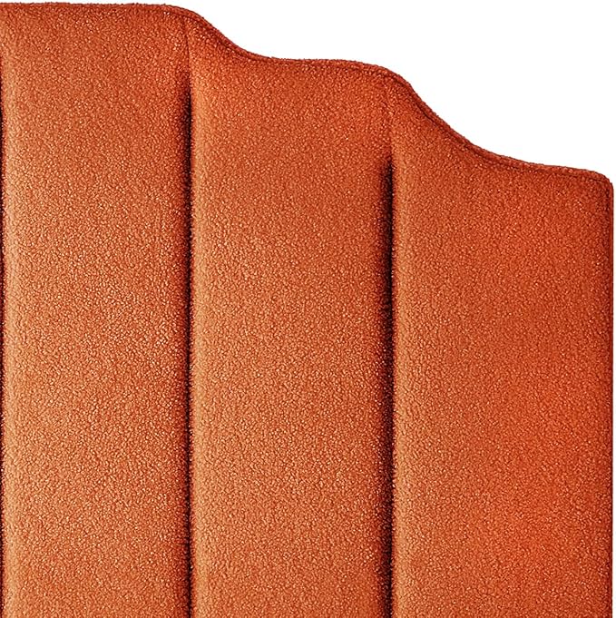 24KF Orange Teddy Fabric Tufted for Queen Upholstered Headboard, Modern Vertical Channel Design Full Headboard with Stepped Silhouette Top Edge,6026-Q-Teddy Orange-Ruum Studio Home