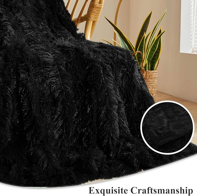 XeGe Luxury Faux Fur Throw Blanket, Black Soft 50x60 Fluffy Blanket Throw, Shaggy Plush Decorative Couch Blanket, Cute Furry Bed Throw Fuzzy Lap Blanket for Kids Women Men Teen Girls Black-Ruum Studio Home