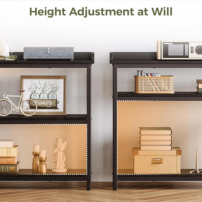 IRONCK Console Table, Sofa Table with Power Outlet, Farmhouse Hallway Table for Entryway, Living Room, Height Adjustable, Easy Assembly, Vintage Black,55"-Ruum Studio Home