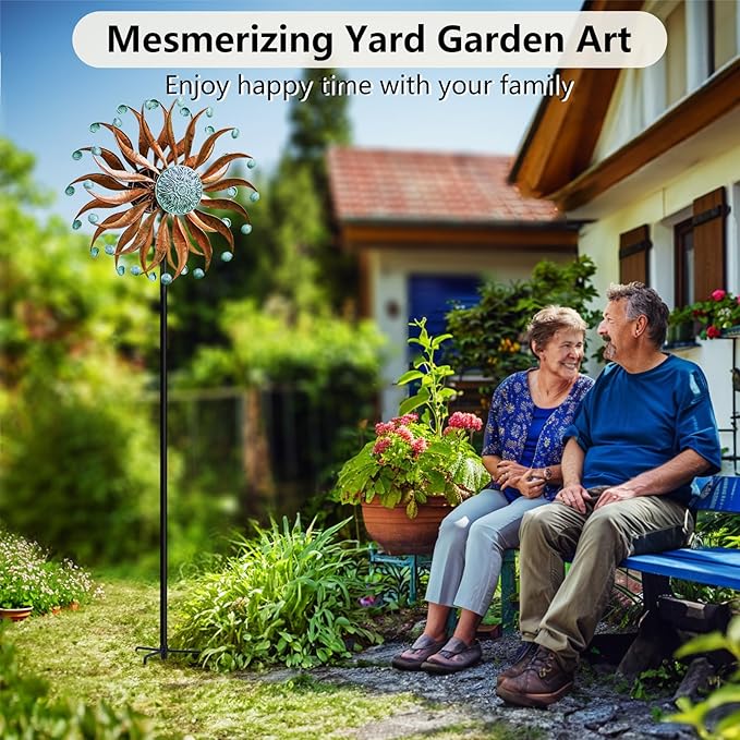 Wind Spinners Outdoor Metal Large with Stake- 84'' Wind Spinners for Yard and Garden - Windmill for Yard - Ideal Gift Metal Yard Art for Family, Friends, Garden Lovers (Willow Leaf)-Ruum Studio Home