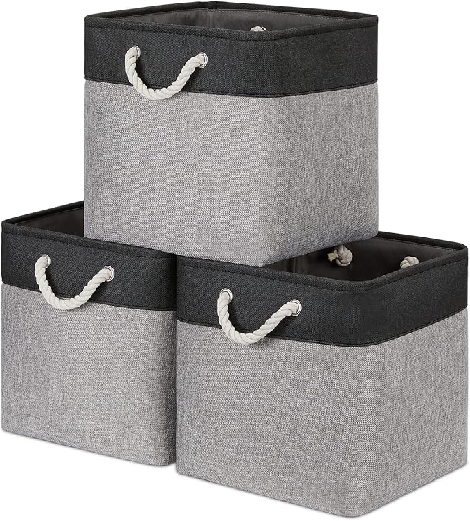 Bidtakay Fabric Cube Storage Bins for Organizing 13x13 Large Storage Baskets Decorative Storage Bins for Home Storage Set of 3 Shelf Organizer Bins for Toy Storage (Black&grey)-Ruum Studio Home